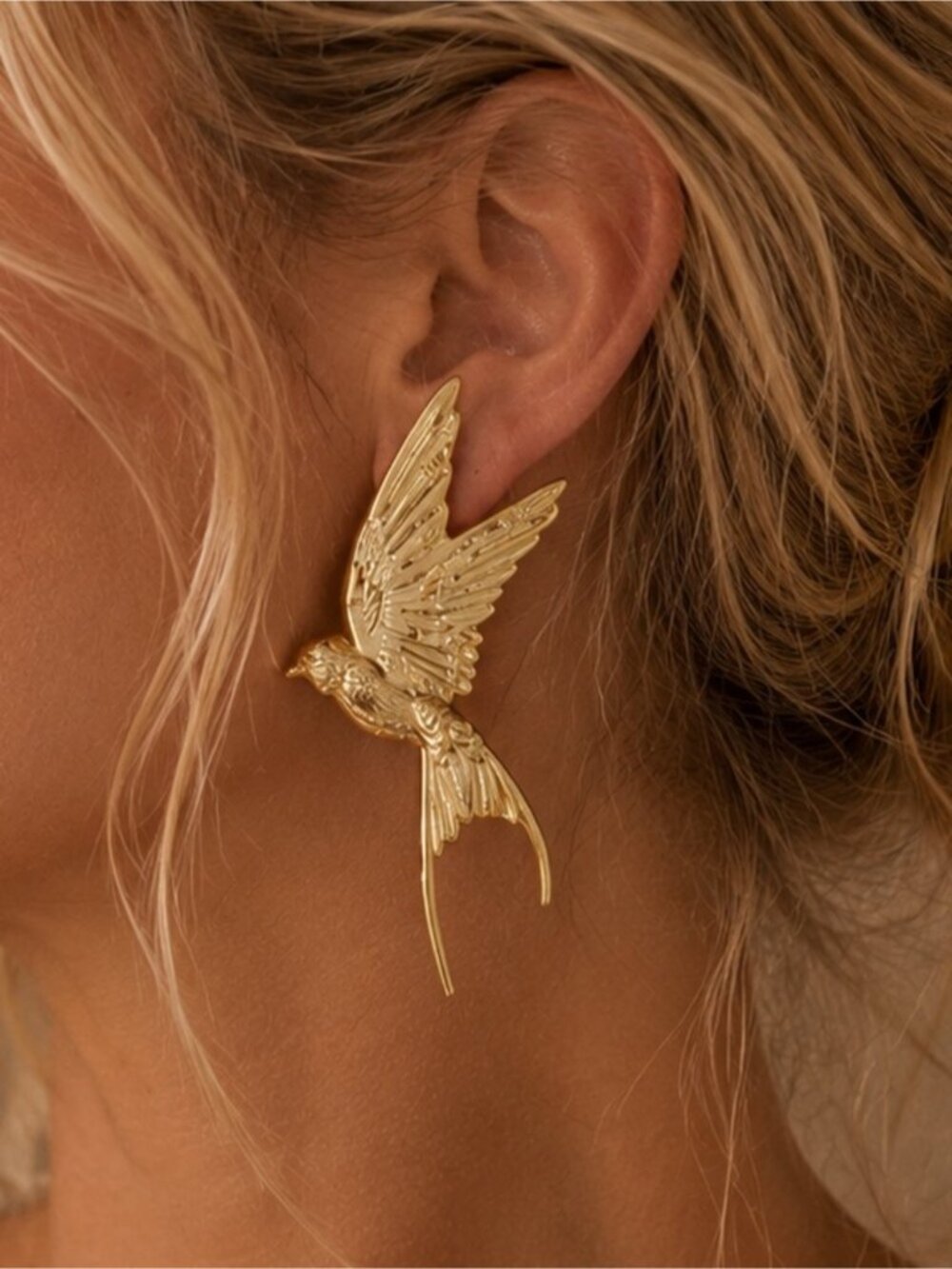 Gold Bird Wing Stud Earrings